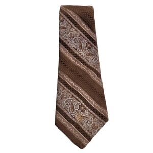 Vintage Oleg Cassini Tie 70s Paisley Brown Tan 54 Inch Necktie Dress Office